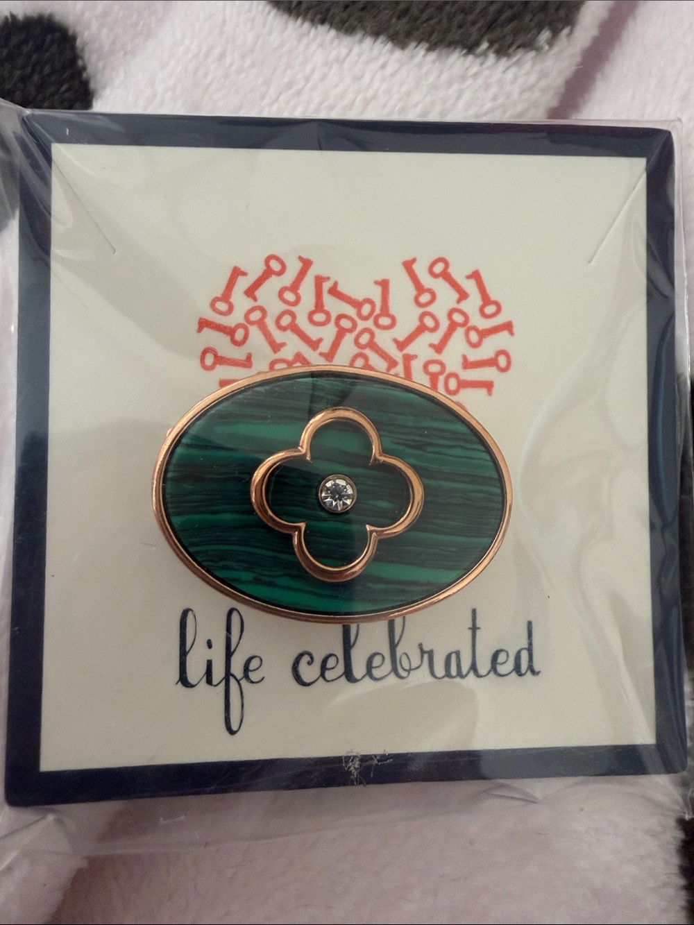 KEEP Collective Green Malachite Clover Oval Accent Charm